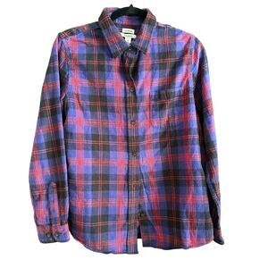 L.L. Bean | Women's Relaxed Fit Blue Purple Red Plaid Flannel Shirt | Medium